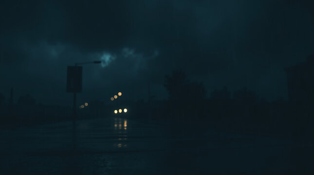 A Lonely Street on a Gloomy Rainy Day