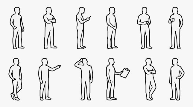 Professional Line Art Depictions of Human Body Language and Gestures