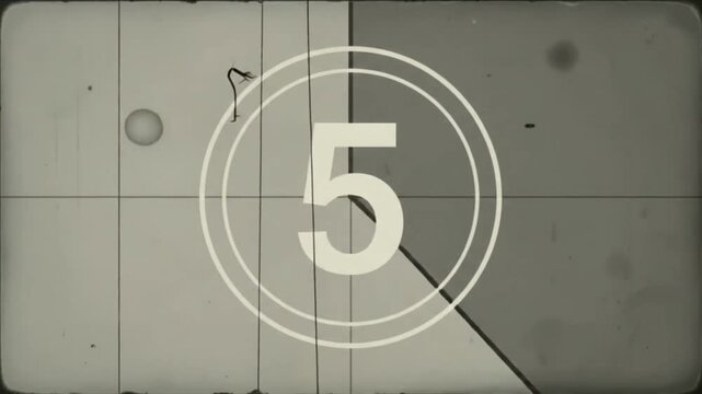 Vintage 35mm film leader countdown from 10 to 0 with authentic analog scratches
