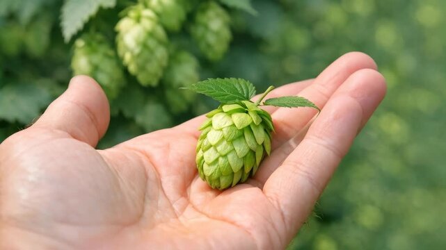 Hand holding green hops