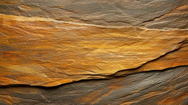 Close-up of layered textured rock with shades of brown, orange, and gray showing natural geological formations.