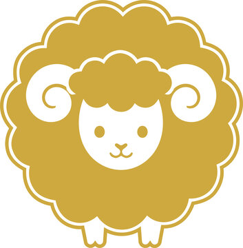かわいい金色の羊のイラスト、正面から見た未、干支