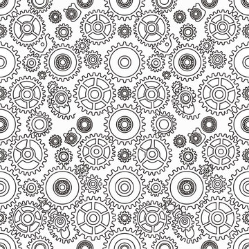 Intricate geometric mechanical pattern featuring interlocking gears and circular motifs, concept for industrial publications, equipment manuals, and supplier branding