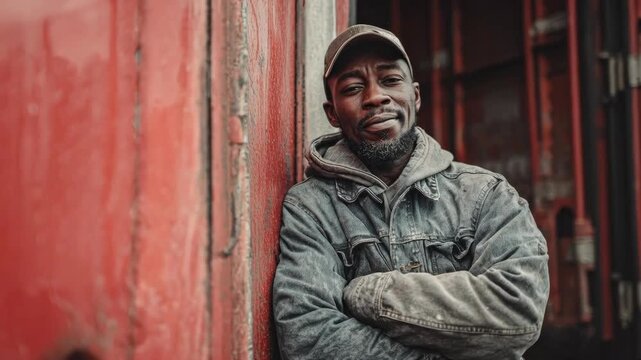 Man with Beard Leaning Against Wall