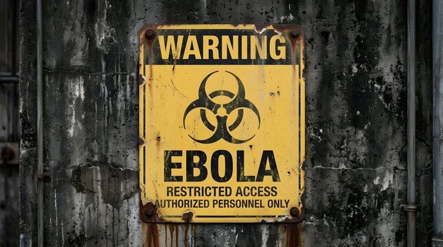 Warning sign displaying the ebola virus biohazard symbol and cautionary text