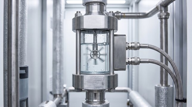 Industrial Liquid Flow Meter and Rotor Indicator in Cooling System Pipeline Network