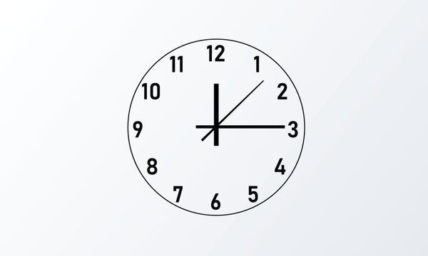 White analog clock with prominent numerals and fine hour markers for a traditional timekeeping design. Graphics for website design, mobile applications, infographic projects, and commercial vector