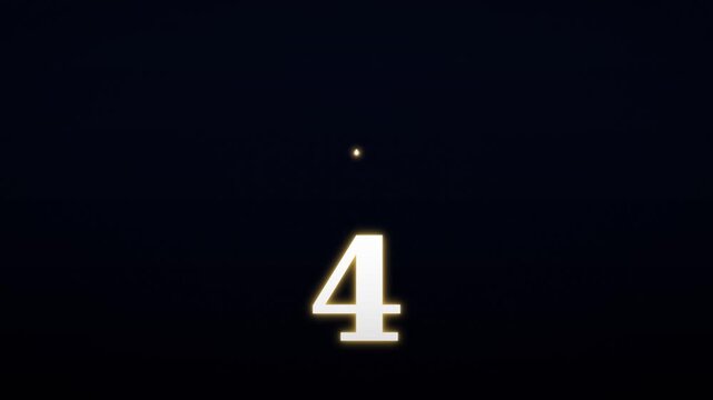 Glowing countdown numbers counting down from seven to one against a dark starry night sky background