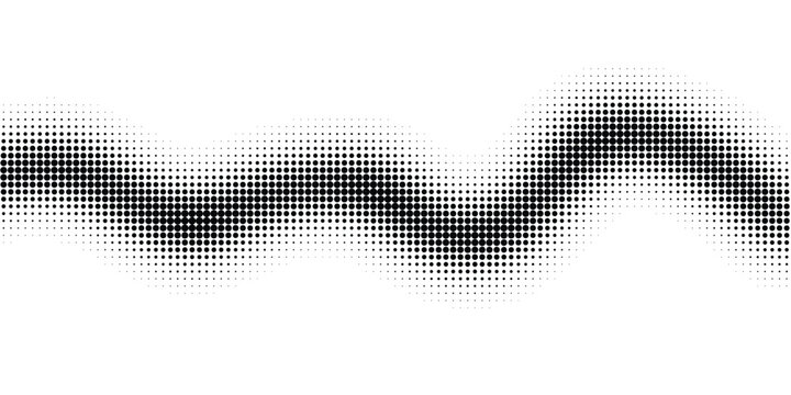 Abstract halftone wave pattern background made of black dots, vector illustration