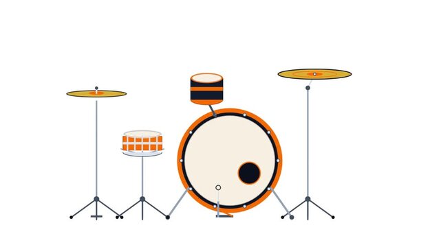 Minimalist Animated Drum Set Playing a Steady Beat