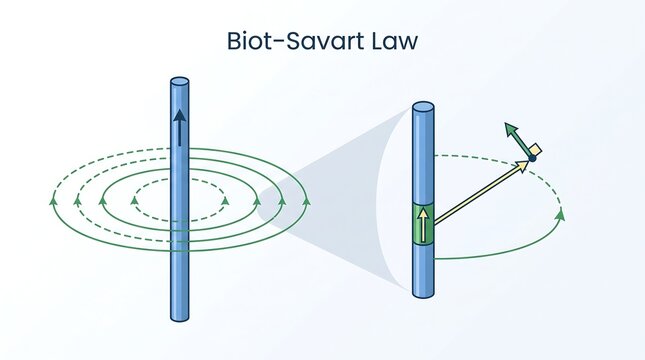 Biot savart law vector diagram displaying magnetic field around current carrying conductor