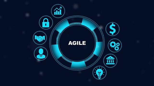 Agile methodology digital interface with business and hud technology for corporate project management and software development presentations