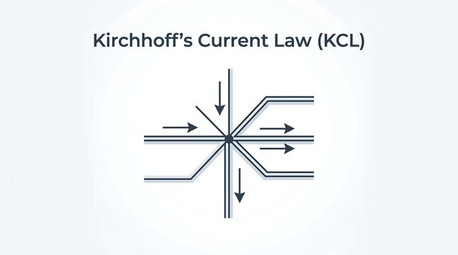 Educational vector diagram illustrating Kirchhoff s current law with node currents and directional arrows