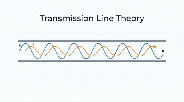 Transmission line theory vector graphic displaying voltage and current wave propagation