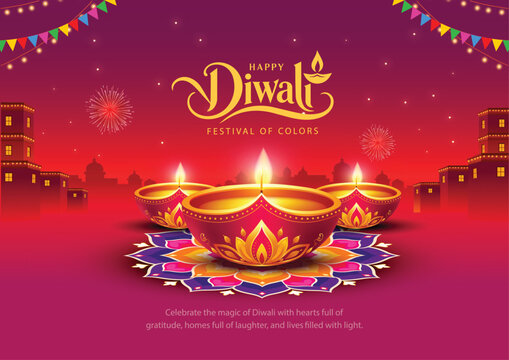 Indian festival of lights Happy Diwali round apttern and diya, holiday blue Background, Diwali celebration greeting card, abstract vector illustration design.