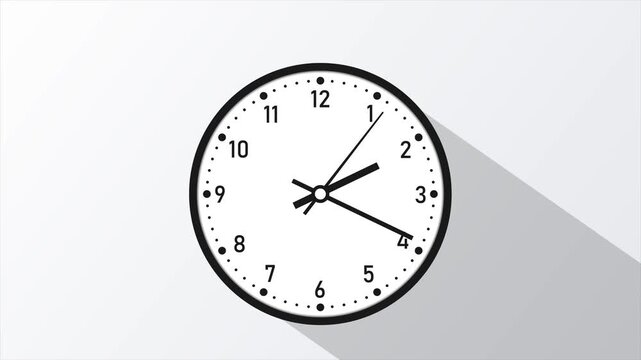  Realistic analog clock motion graphics animation with continuously moving hands, fast spinning  and clean white background, illustrating time passing and daily productivity.