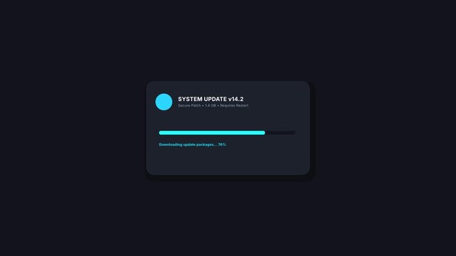 System update v14.2 progress bar loading window with secure patch installation