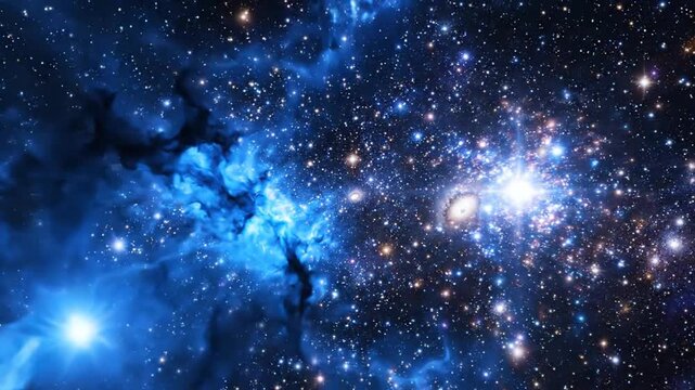 Vibrant blue nebula with glowing star cluster in deep space