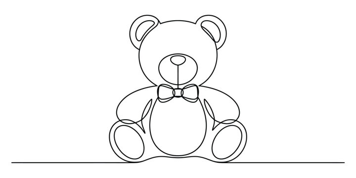Continuous single line drawing of a cute teddy bear toy
