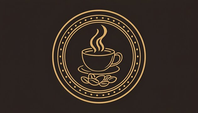 Vintage Ornate Circular Coffee Badge Logo with Steaming Cup and Roasted Beans, Premium Cafe Branding Emblem for Artisan Roastery, Barista Business and Coffee Shop Identity