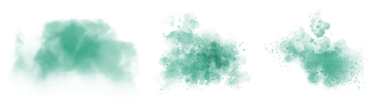 Watercolor stain decoration. blue teal green colored splatter brush