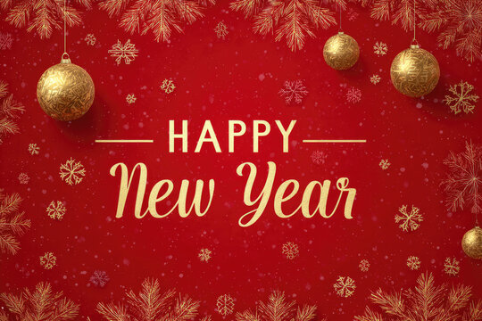 Background Xmas design of red, golden for winter holiday sale.  Horizontal happy new year poster, greeting cards, headers, website in luxury design