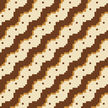 Batik parang seamless pixel pattern, diagonal Indonesian wave motif in brown and cream