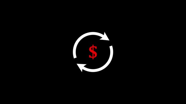 Money transfer and dollar exchange icon with circular arrows on black background animation...