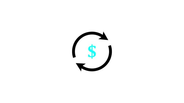 Money transfer and dollar exchange icon with circular arrows on black background animation...