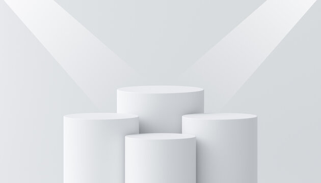 3D White cylinder podium pedestal stand platform for product display set showcase with spotlight background