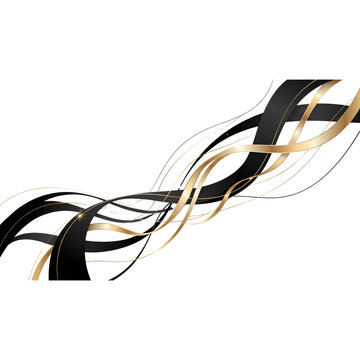 Black and gold elegant curved ribbons and waves vector illustration isolated on white background  