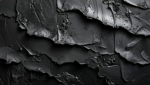 Thick black acrylic paint is applied with sweeping strokes across a dark canvas surface.