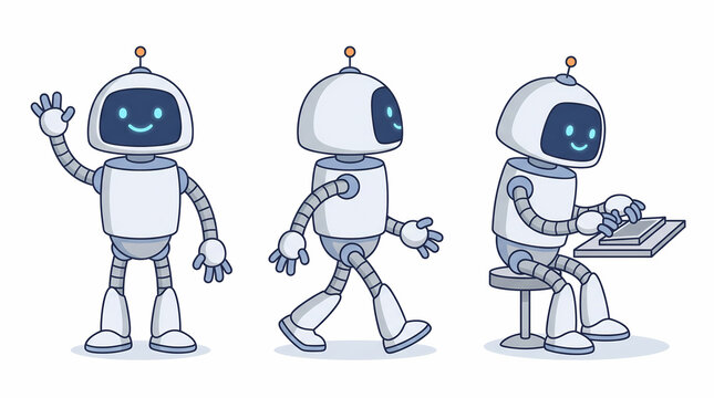 Futuristic android robot walking side view character concept on white background