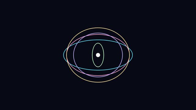 Gyro rings rotate around a central point against a dark background gyroscope circular rotation orbit gyration