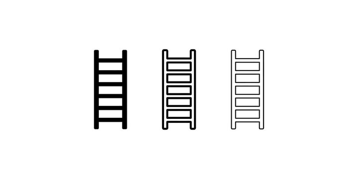Sturdy vertical ladder steps black outline shapes for construction tasks.