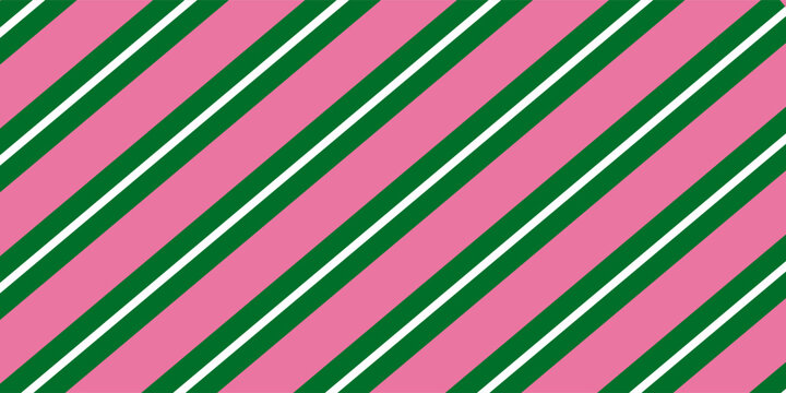 Abstract Diagonal Green and White Stripe Pattern on Pink Background with Repeating Geometric Lines  festive and holiday designs.