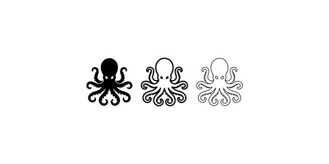 Deep sea octopus black icons representing marine animal wildlife nature. © 扁平化图标 