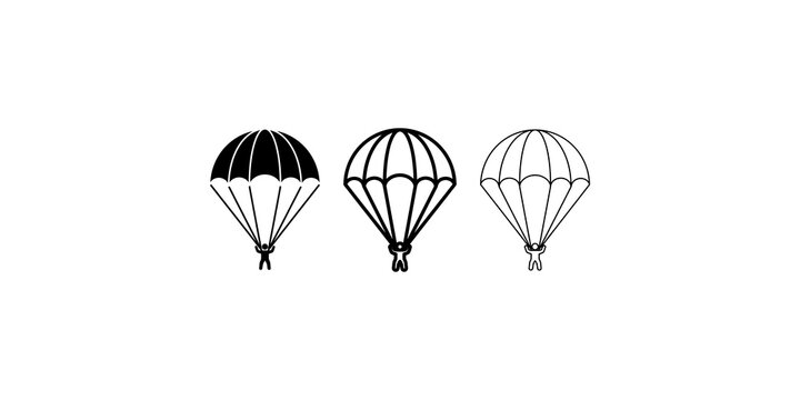 Parachute icon set with skydiver figure for extreme sports adventure ui.