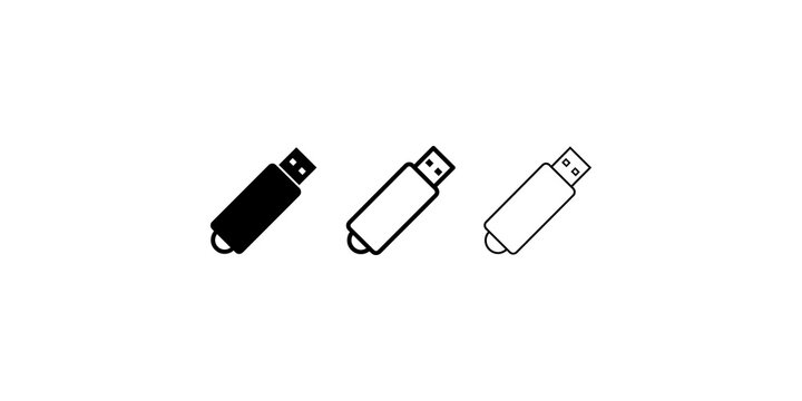 Universal serial bus flash drive icons in different stroke variations.
