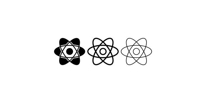 Atomic structure icons in solid and line styles for science concepts.