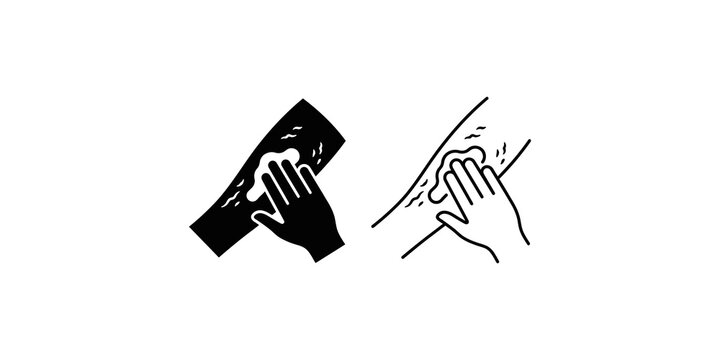 Black hand wiping surface with cloth icon for cleaning and hygiene.