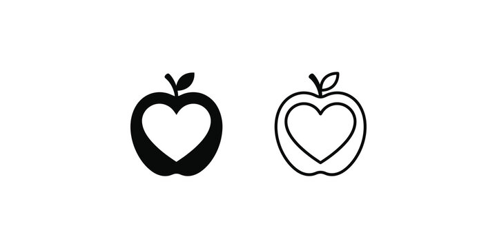 Heart shaped apple fruit icons for healthy lifestyle and love themes.