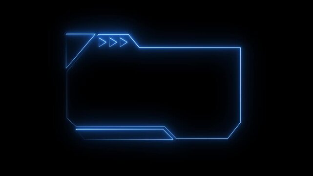 Digital frame components display blue neon play buttons across dark screens. Streaming interface design packages leverage this digital frame asset. Sleek digital frame borders glow.4k animation