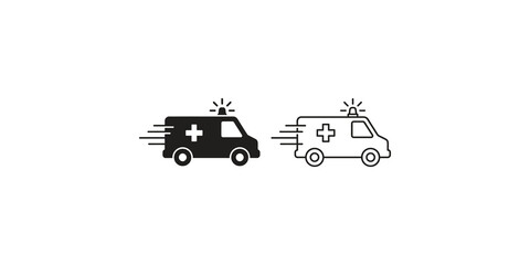Emergency ambulance vehicle icon solid and outline style fast transport. © 扁平化图标 