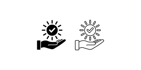 Sun check mark hand gestures black line icons for task completion success. © 扁平化图标 