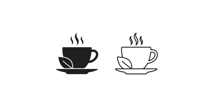 Tea cup with leaves icons featuring hot drink concept for food industry.