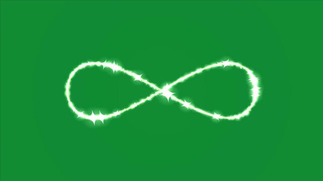 Infinity Loop Animation with Moving Sparkling Glitter Particles on Green Screen, Endless Loop Symbol, Shimmering Light Trail, Magical Energy Effect and Chroma Key Overlay, 4K
