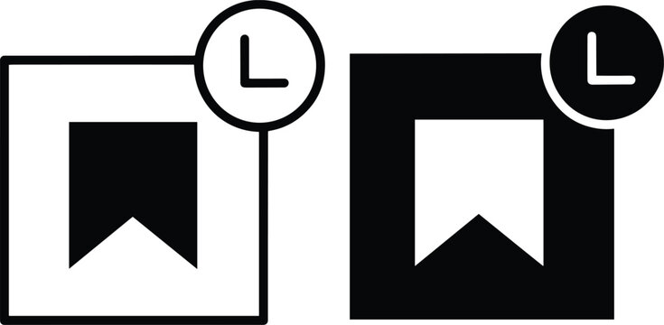 Bookmark Icons with Clock Symbols for Saved Items