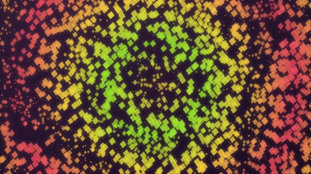 Rainbow pixel motion background, vibrant colorful square particles animation, abstract geometric digital pattern for creative video projects
