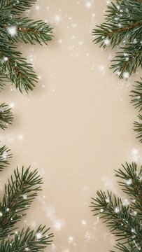 Christmas evergreen frame with falling snow